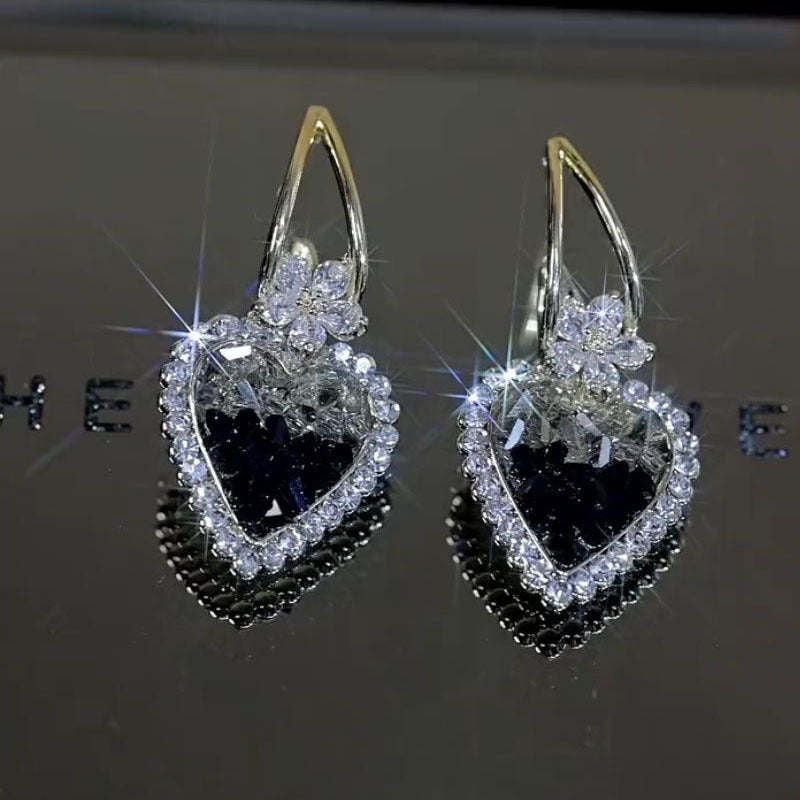 Boucles d'Oreilles Clous Coeur Zircone Style Vintage Sparkle