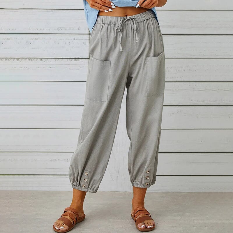 Pantalon court boutonné à taille haute