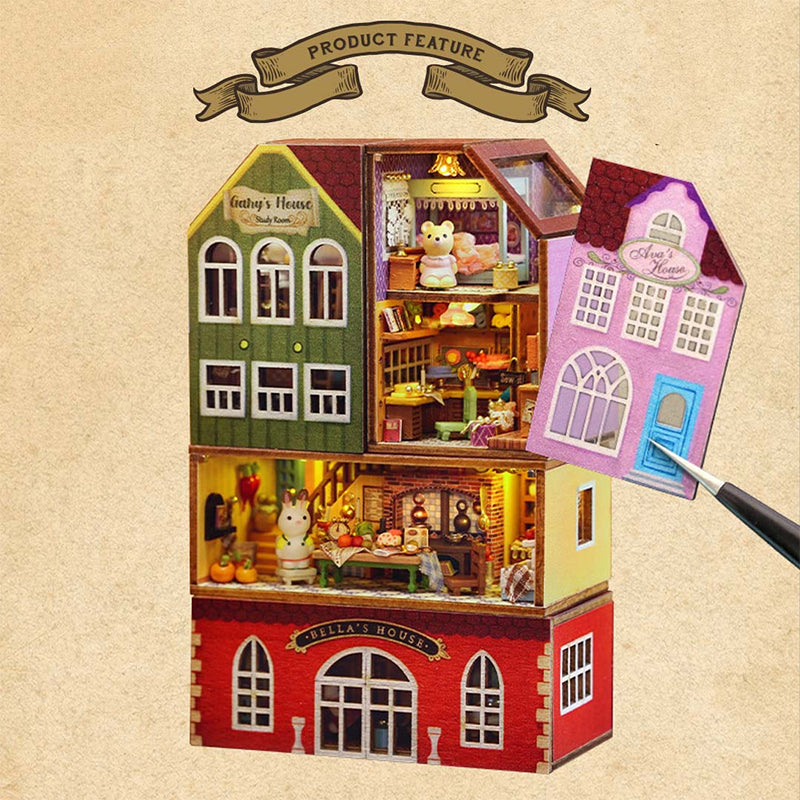 Kit de maison de poupée en bois Mini Rabbit Town avec meubles