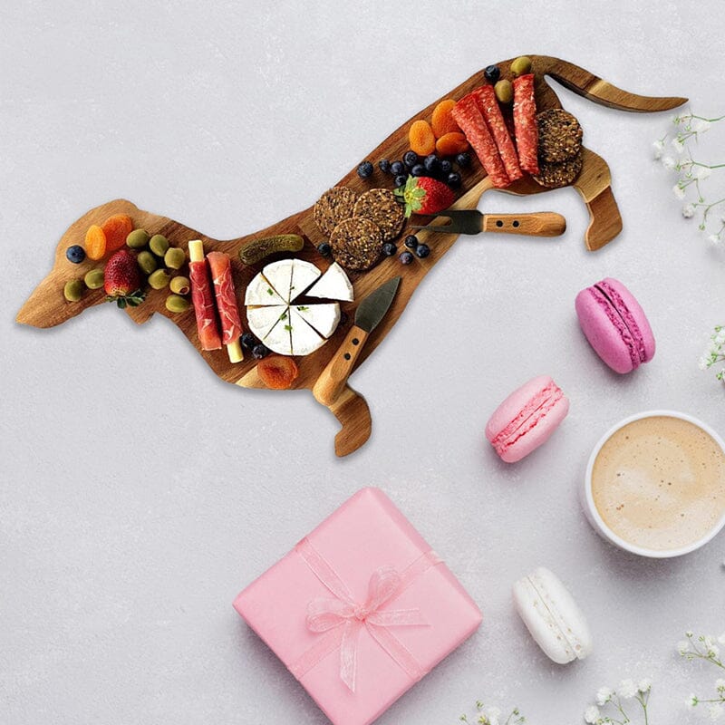 Assiette Plate Chien Teckel en Bois