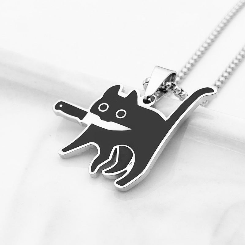 Collier Noir en Forme de Chat Avec Couteau