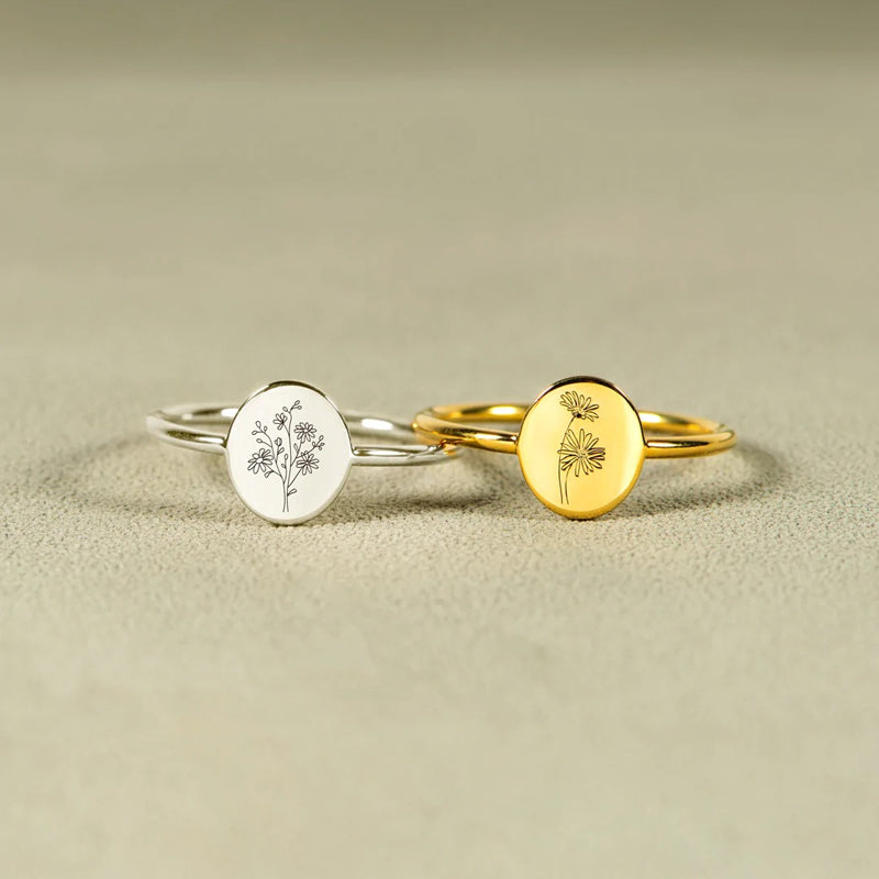 Bague Fleur Mois de Naissance Gravée