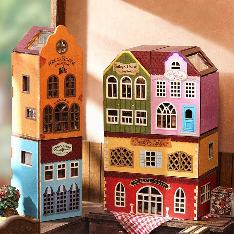 Kit de maison de poupée en bois Mini Rabbit Town avec meubles