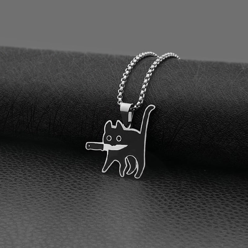 Collier Noir en Forme de Chat Avec Couteau