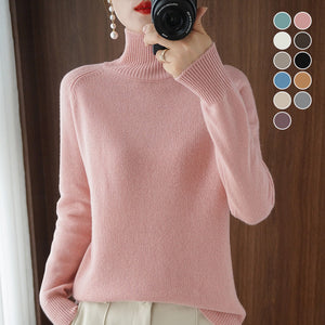 Pull en tricot à col roulé uni pour femmes