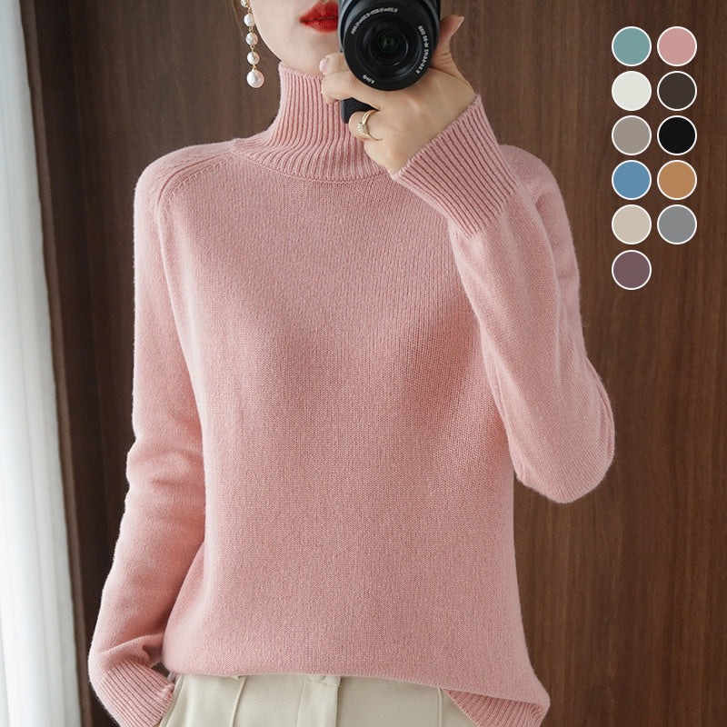 Pull en tricot à col roulé uni pour femmes