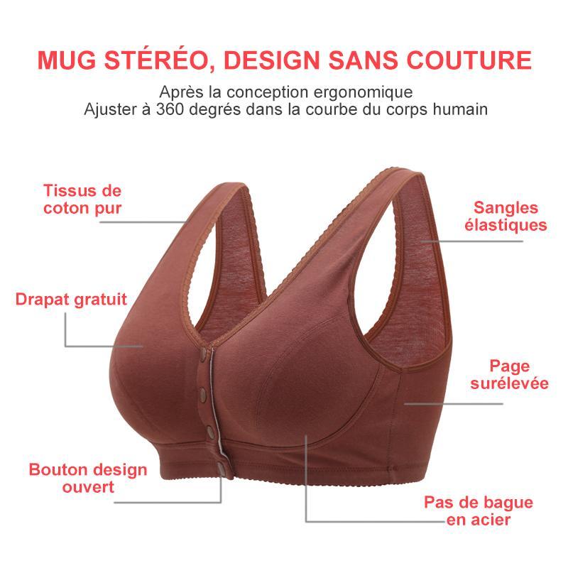 Femme Brassiere Coton Fermeture Devant Soutien Gorge Confort sans Armature