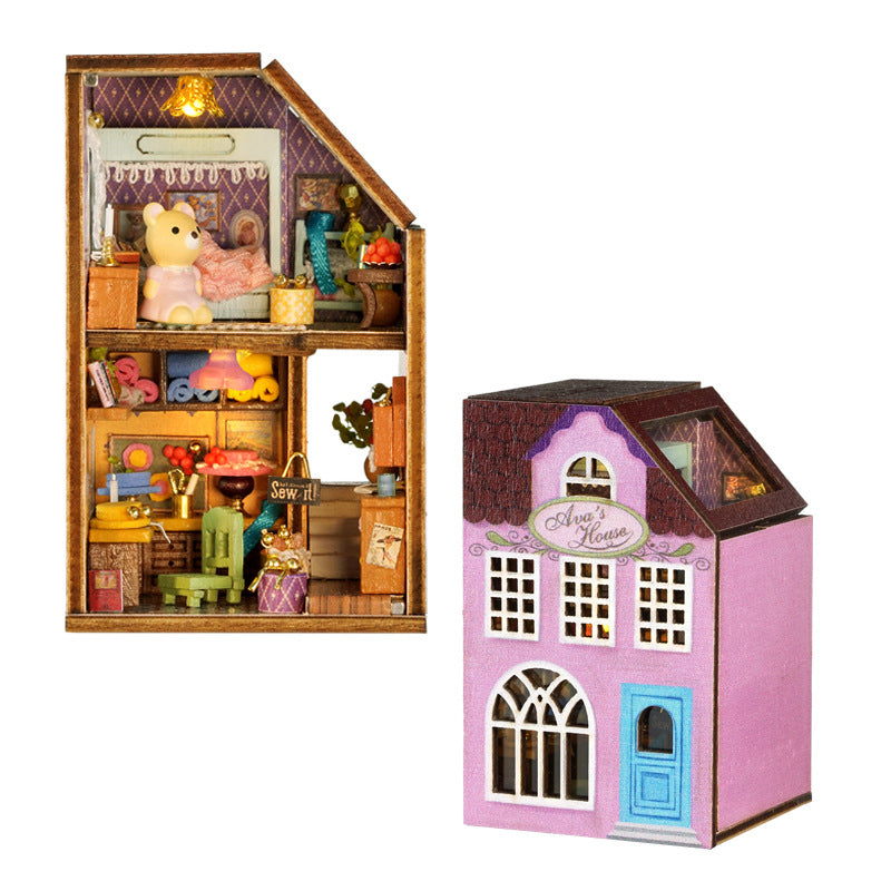 Kit de maison de poupée en bois Mini Rabbit Town avec meubles