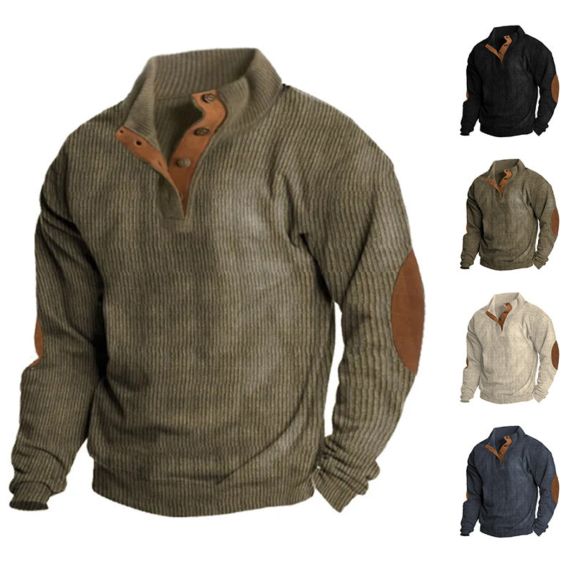 Sweat-shirts décontractés à col montant en velours côtelé pour hommes