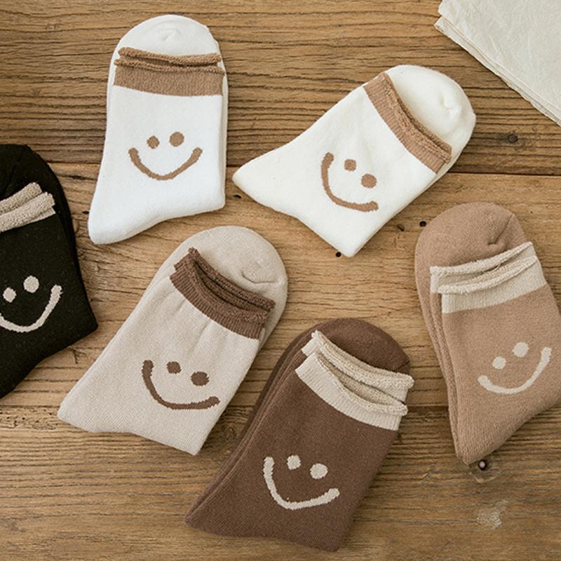 Sousoleil Chaussettes En Coton Mignonnes Avec Des Visages Souriants (5 PCs)