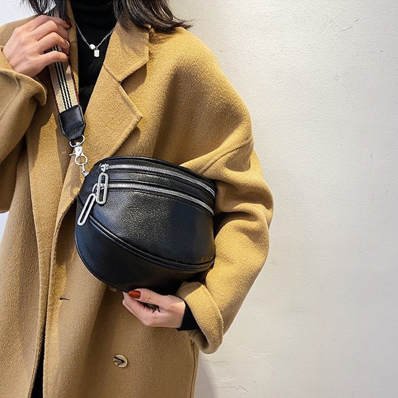 Sac de poitrine à bandoulière solide en cuir multi-poches pour femmes