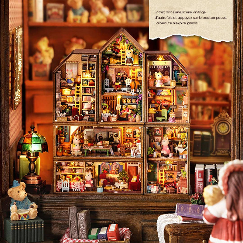 Kit de maison de poupée en bois Mini Rabbit Town avec meubles