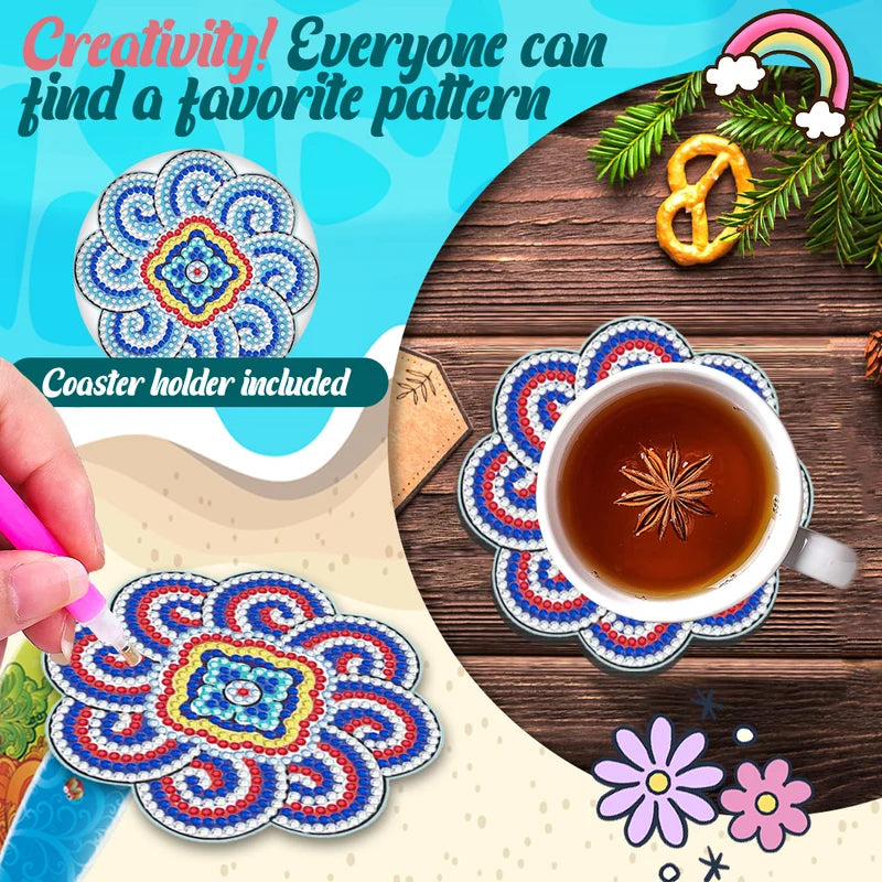 🥰 Dessous de verre artisanal en diamant Dessous de verre peinture diamant (Mandala)