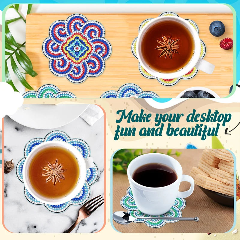 🥰 Dessous de verre artisanal en diamant Dessous de verre peinture diamant (Mandala)
