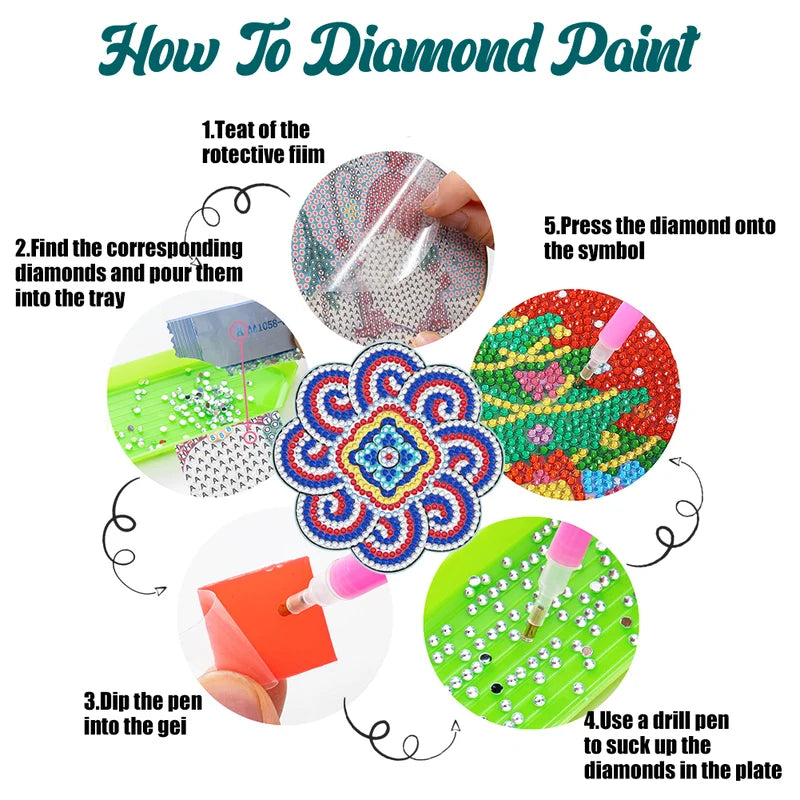 🥰 Dessous de verre artisanal en diamant Dessous de verre peinture diamant (Mandala)