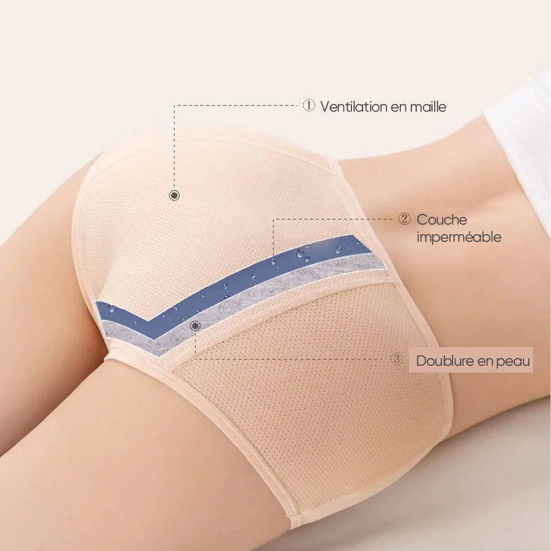 Sous-vêtement antibactérien anti-fuites latérales en coton taille haute de grande taille