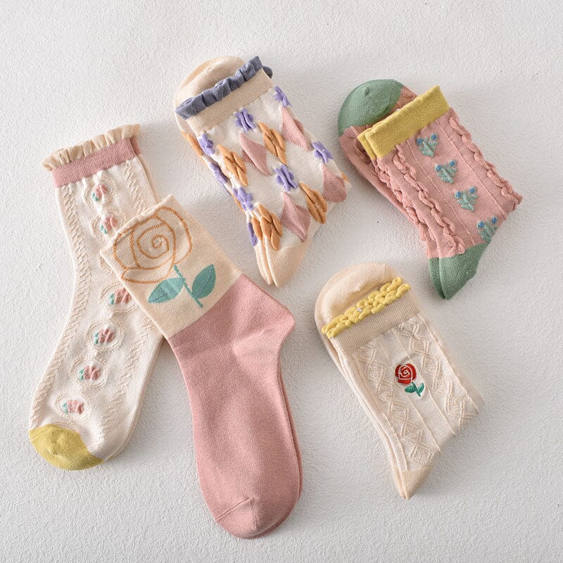 Chaussettes en coton à fleurs pour femmes (10 paires)