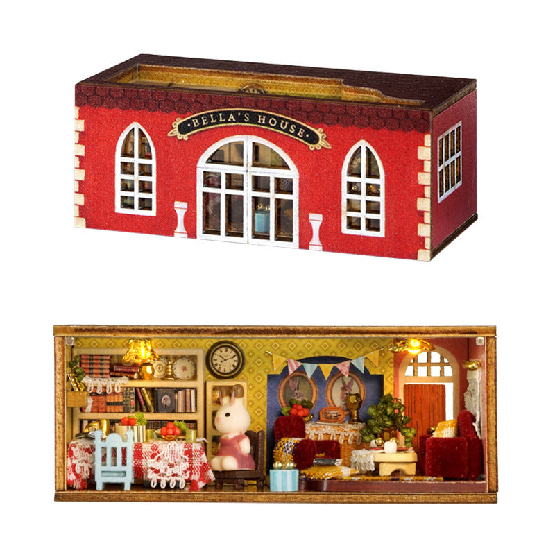 Kit de maison de poupée en bois Mini Rabbit Town avec meubles