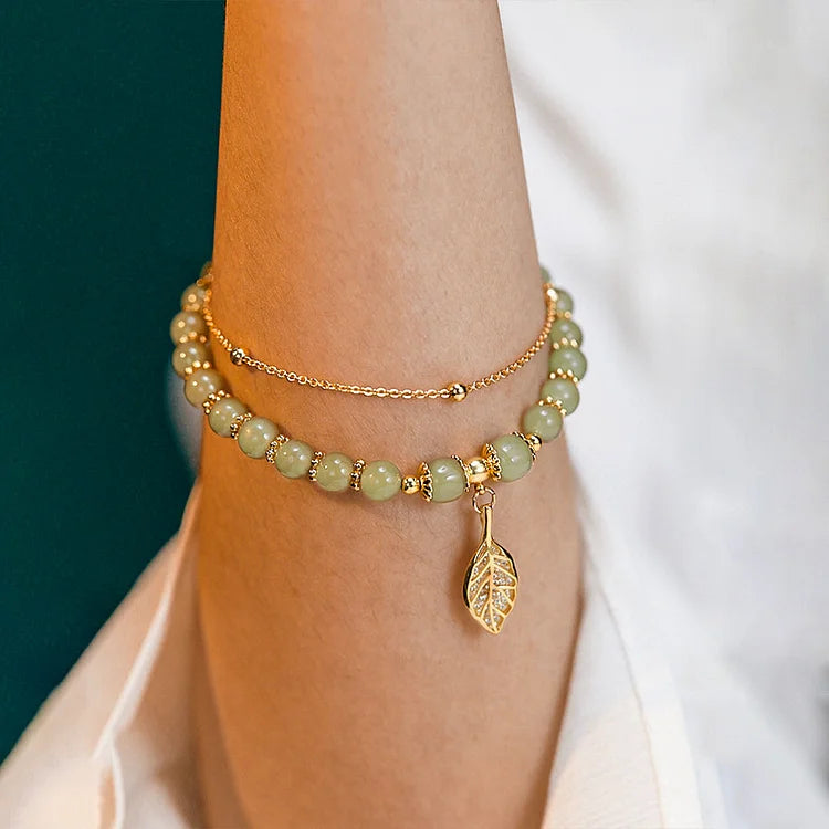 Bracelet feuille d'or jade Hetian