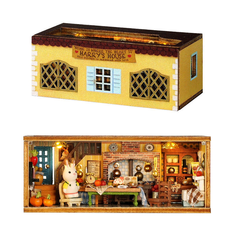 Kit de maison de poupée en bois Mini Rabbit Town avec meubles
