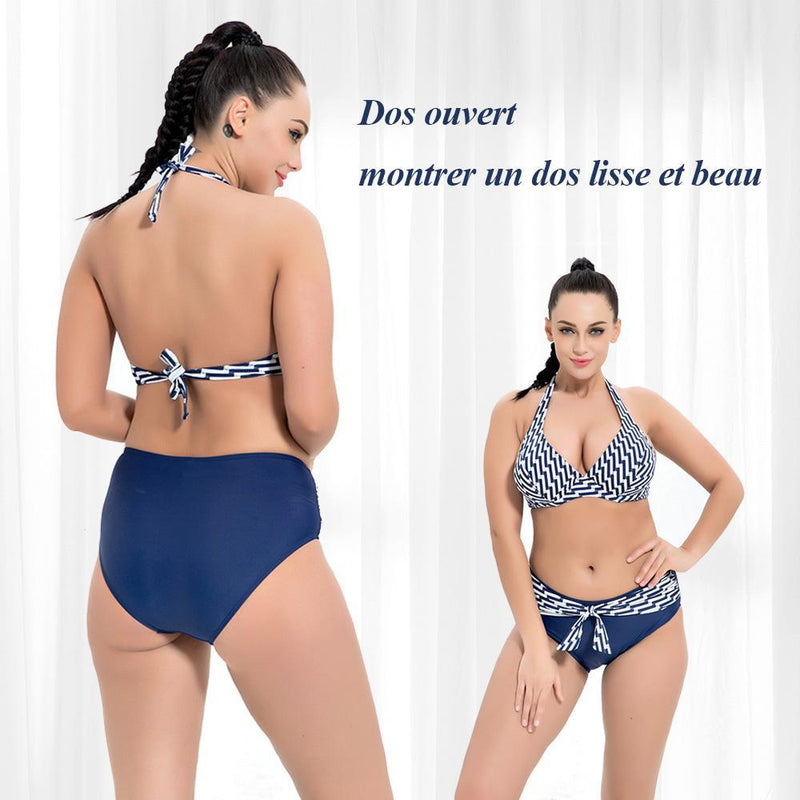 Bikini rayé taille haute Sexy