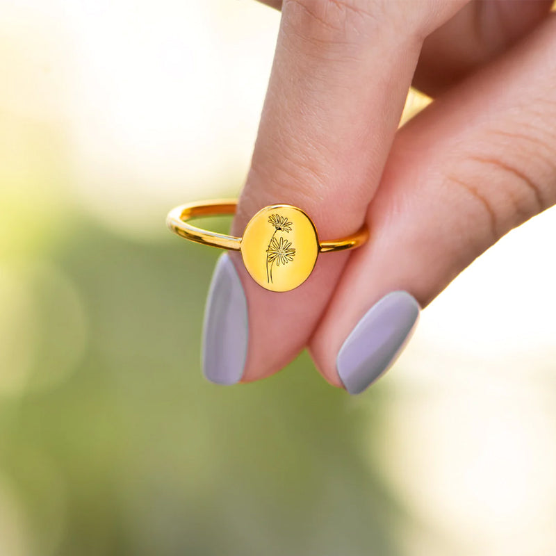 Bague Fleur Mois de Naissance Gravée