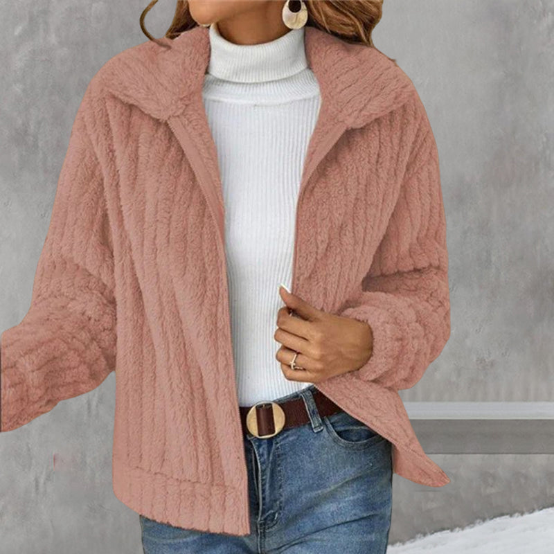 Cardigan court en peluche avec revers