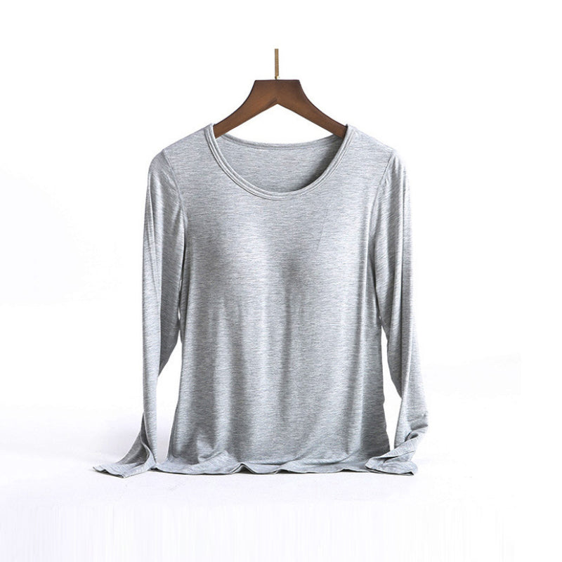T-shirt à manches longues pour femmes avec coussin de poitrine