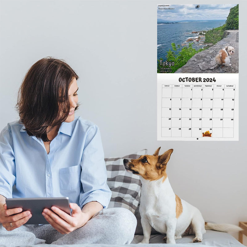 Kalender 2024 van honden die hun behoefte doen op mooie plekken