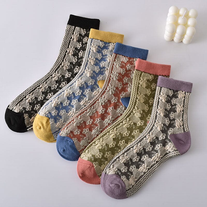 Chaussettes en coton à fleurs pour femmes (10 paires)