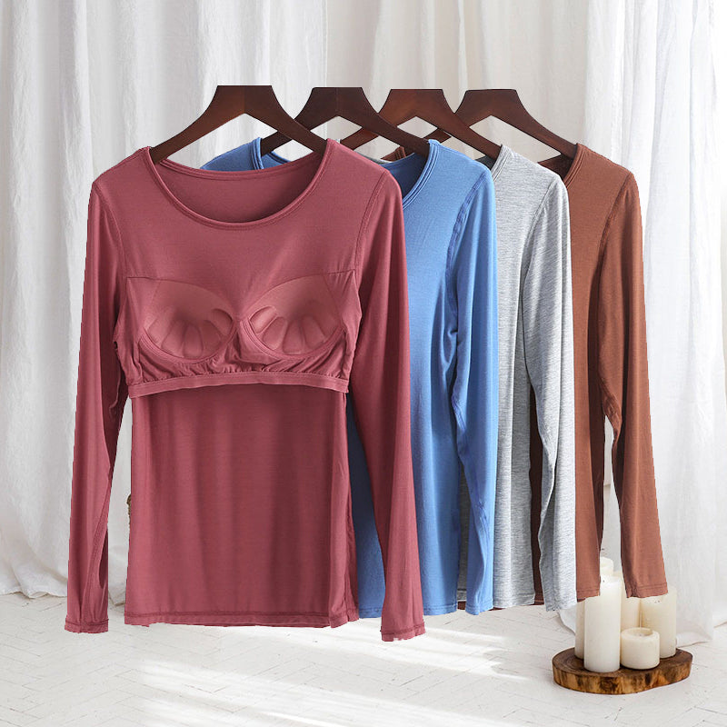 T-shirt à manches longues pour femmes avec coussin de poitrine