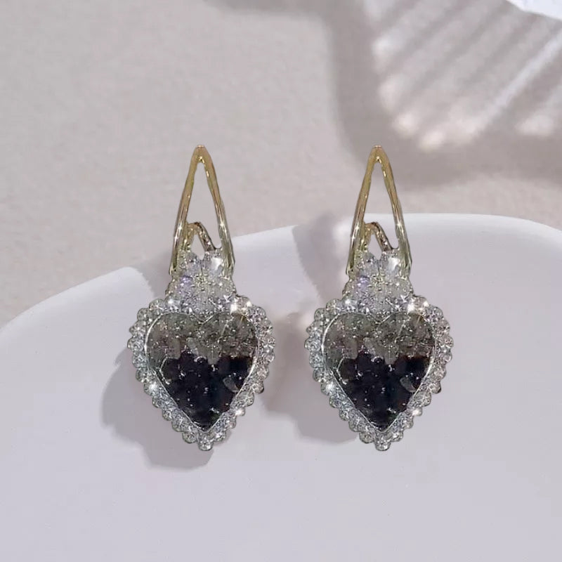 Boucles d'Oreilles Clous Coeur Zircone Style Vintage Sparkle