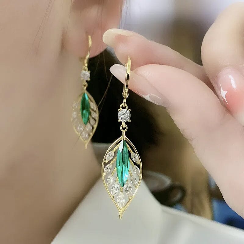 Boucles d'oreilles mode feuille de cristal