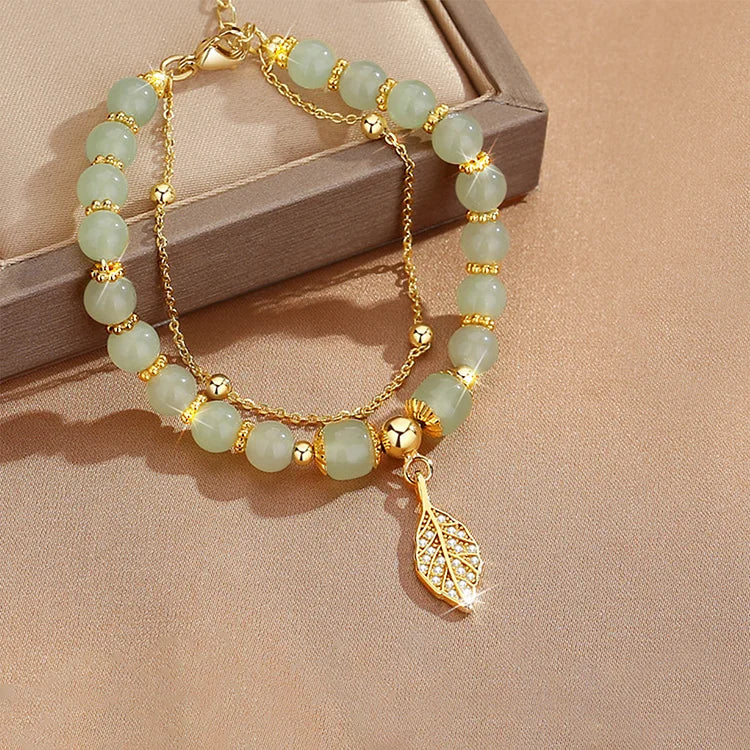 Bracelet feuille d'or jade Hetian