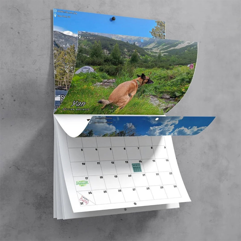 Kalender 2024 van honden die hun behoefte doen op mooie plekken