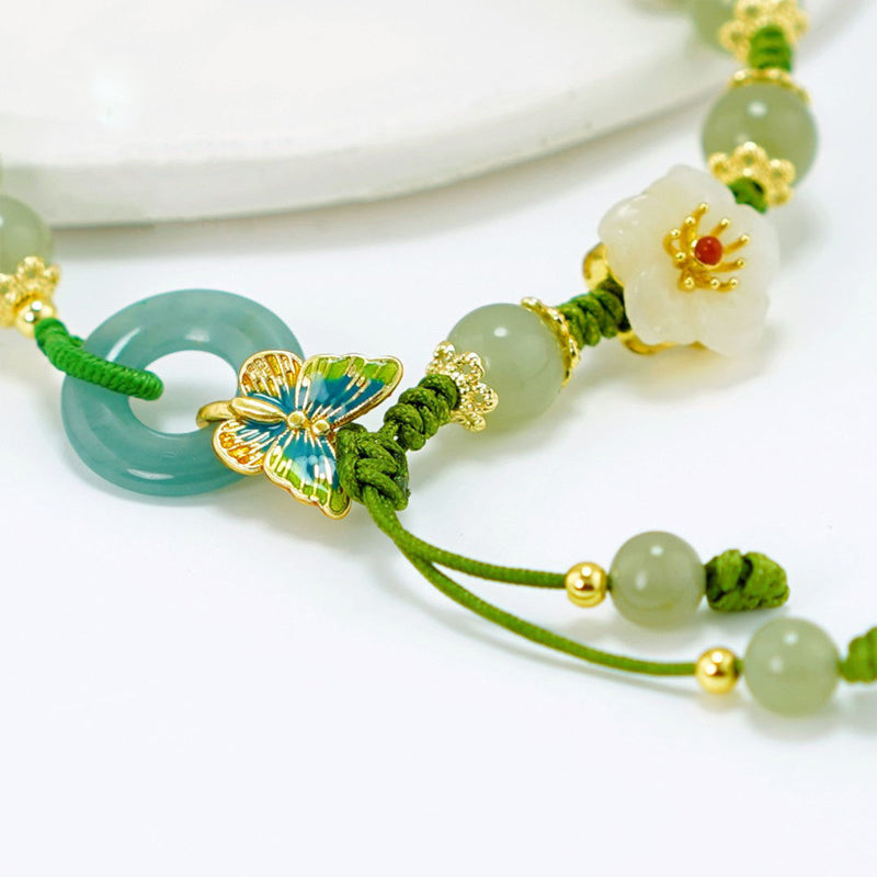 Bracelet en Forme de Papillon en Pierre Émeraude Naturelle