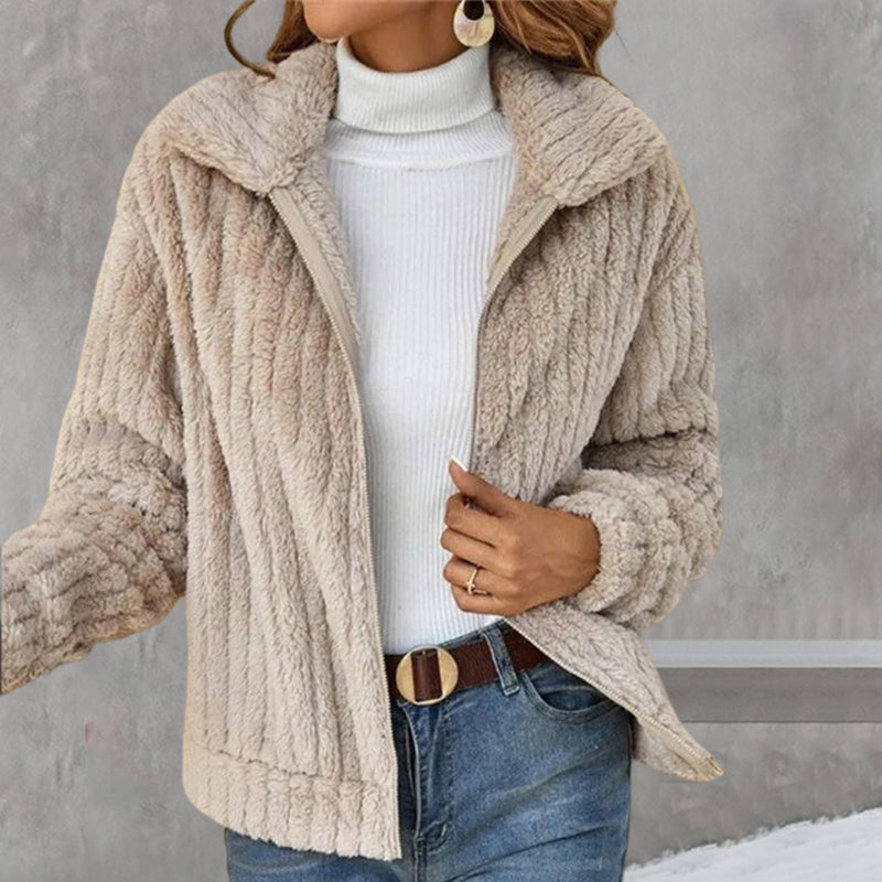 Cardigan court en peluche avec revers