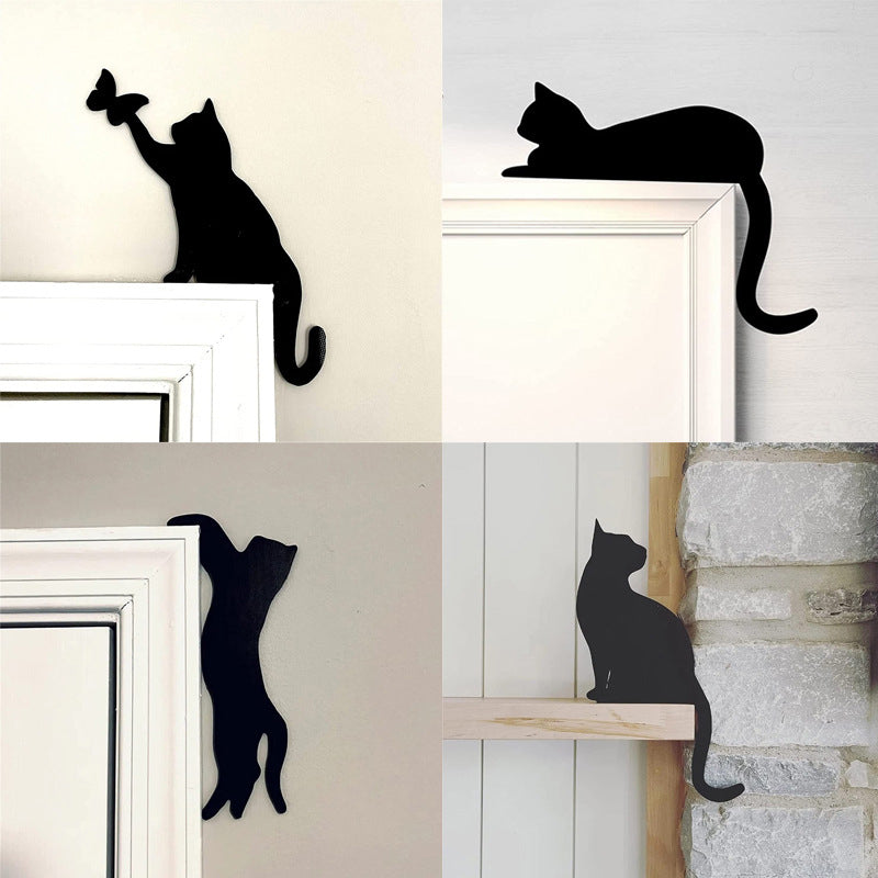 Décoration de coin de porte Halloween chat noir