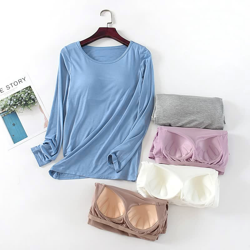 T-shirt à manches longues pour femmes avec coussin de poitrine