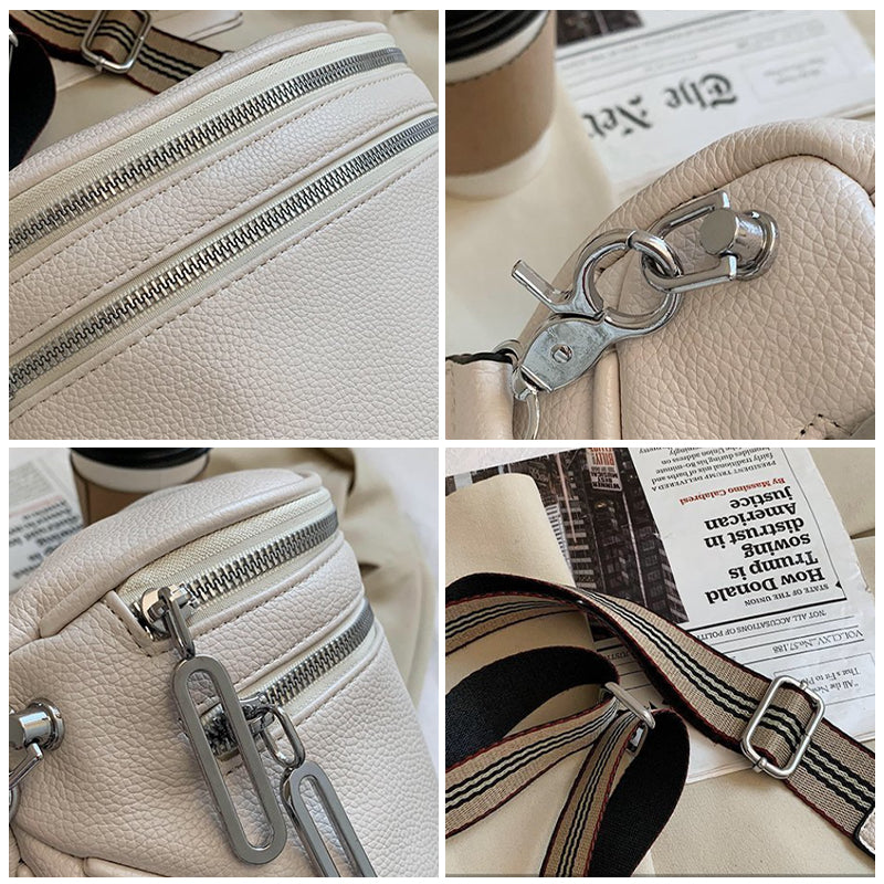 Sac de poitrine à bandoulière solide en cuir multi-poches pour femmes