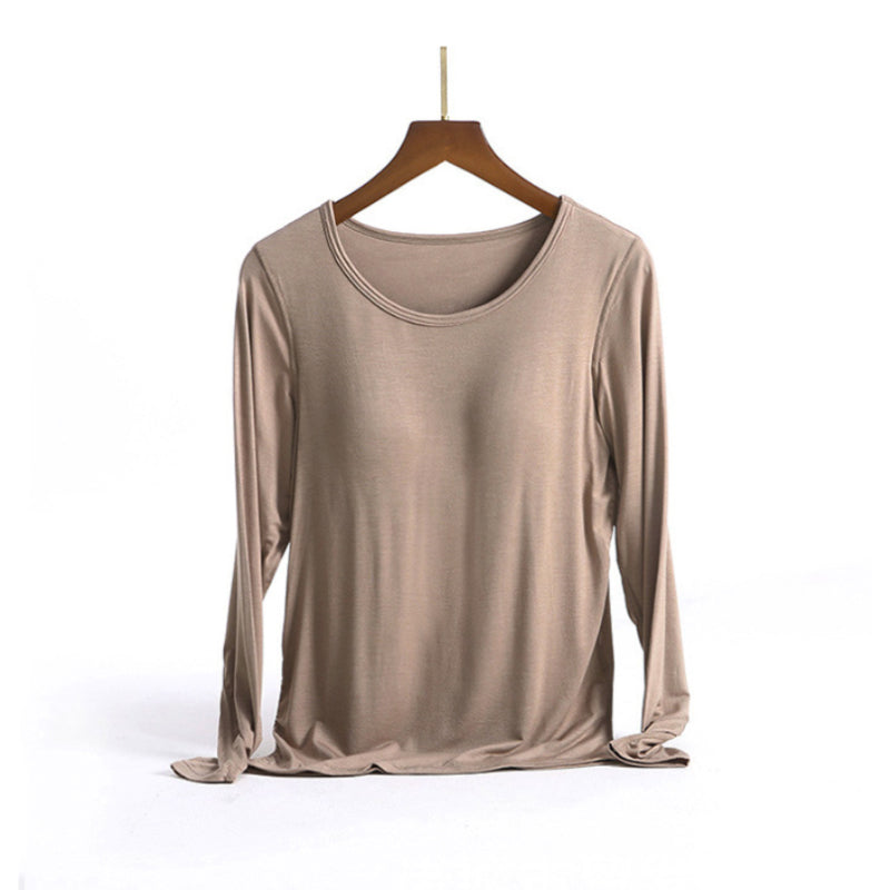 T-shirt à manches longues pour femmes avec coussin de poitrine