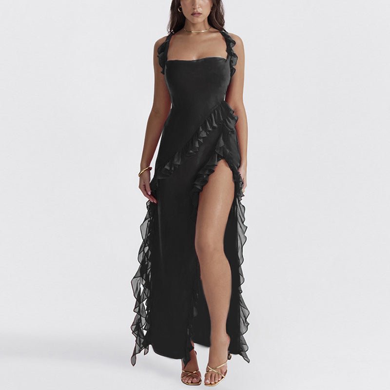 Robe bandeau plissée avec fente