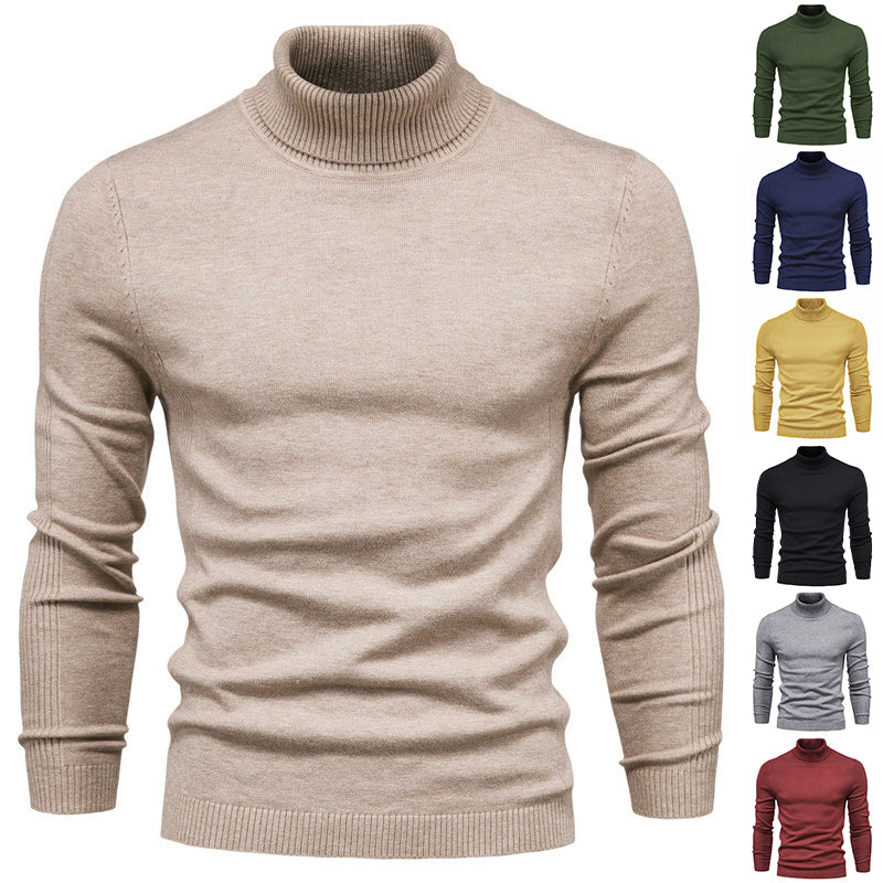 Pullover Col Roulé Homme de Couleur Unie Décontracté