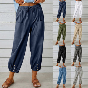 Pantalon court boutonné à taille haute