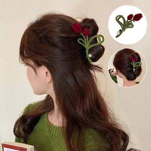 Pince à cheveux élégante tulipe en velours