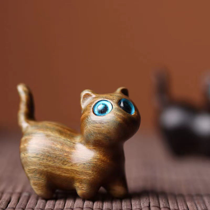 Décoration de chats en bois sculpté à la main