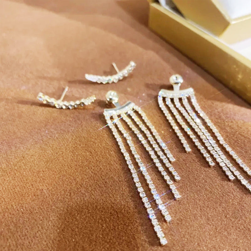 Boucles d'Oreilles Longues à Pampille avec Strass Incurvés Scintillants