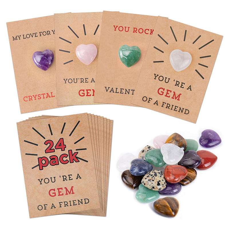 Paquet de 24 cartes de Saint-Valentin avec cristaux en forme de cœur