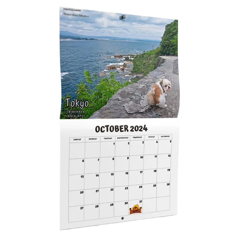 Kalender 2024 van honden die hun behoefte doen op mooie plekken