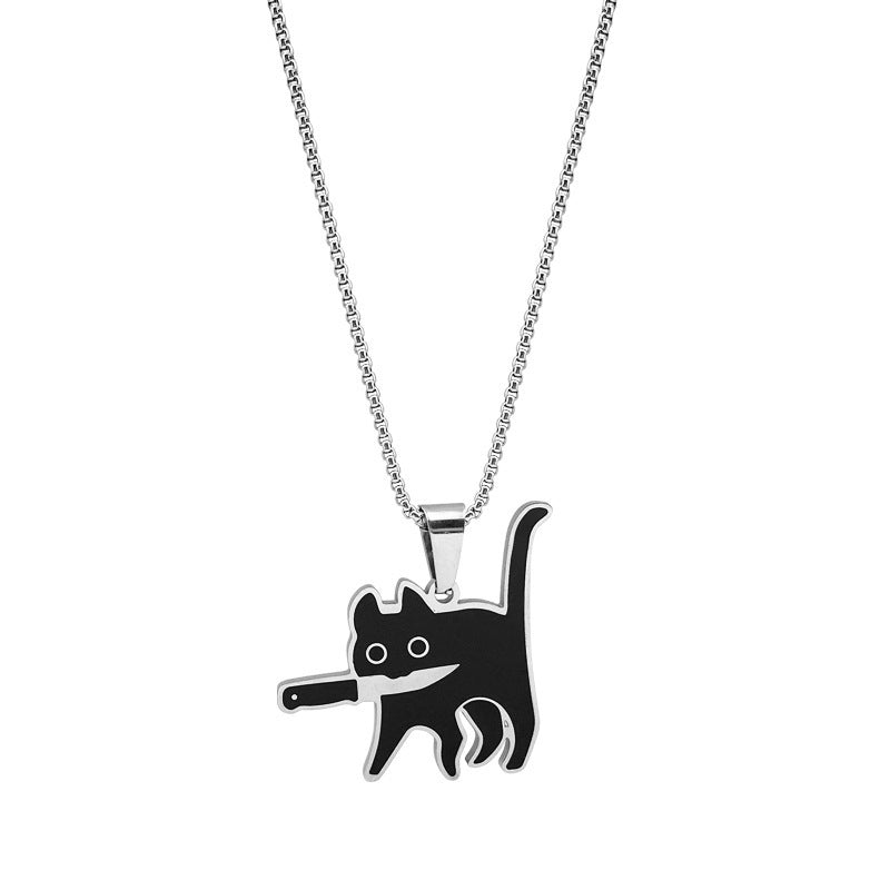 Collier Noir en Forme de Chat Avec Couteau